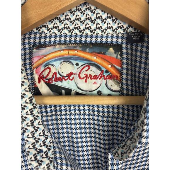 Robert Graham Men’s Button Down Shirt Size 2X Blue White Houndstooth Casual - Picture 6 of 10